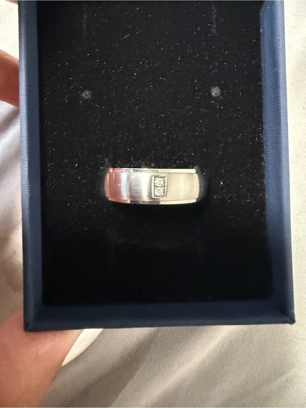 Men's Stainless steel Band Ring with Center Accent Diamond Stone size 10